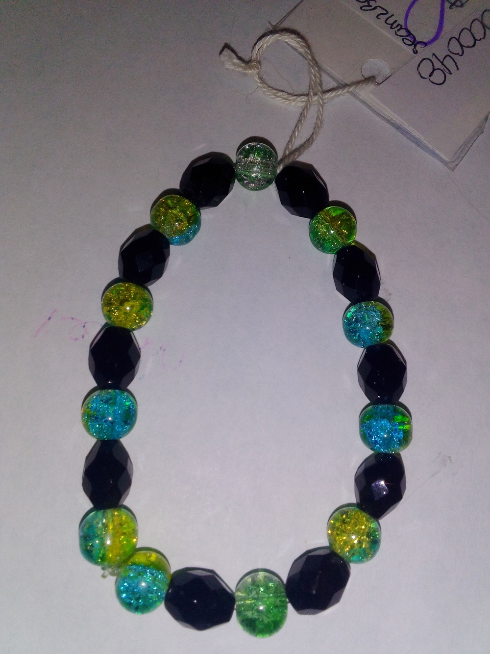 Handcrafted Green & Blue Glass Bead Bracelet